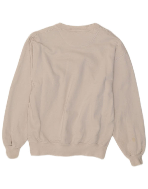 vintage Femmes Sweat-shirt surdimensionné Jumper UK 10 Petit coton floral blanc