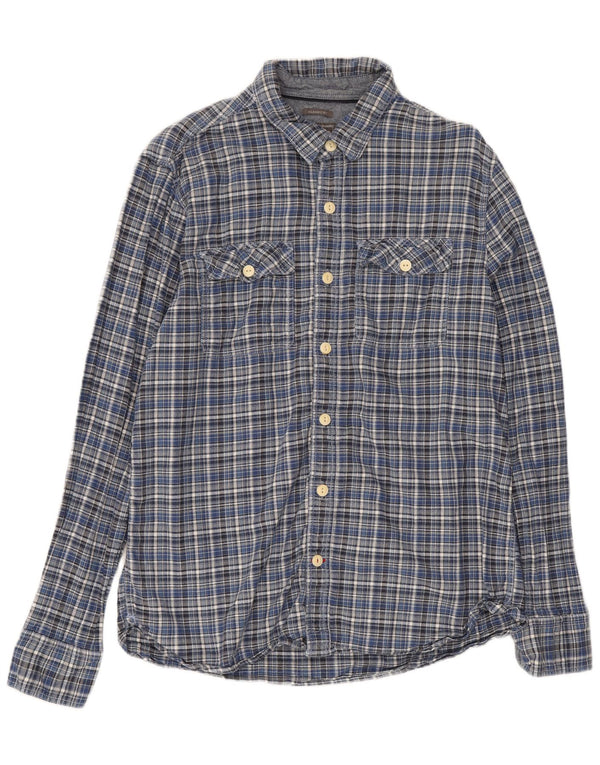 Fat Face Chemise Classique en Flanelle à Carreaux Homme Bleu Moyen en Coton à Carreaux