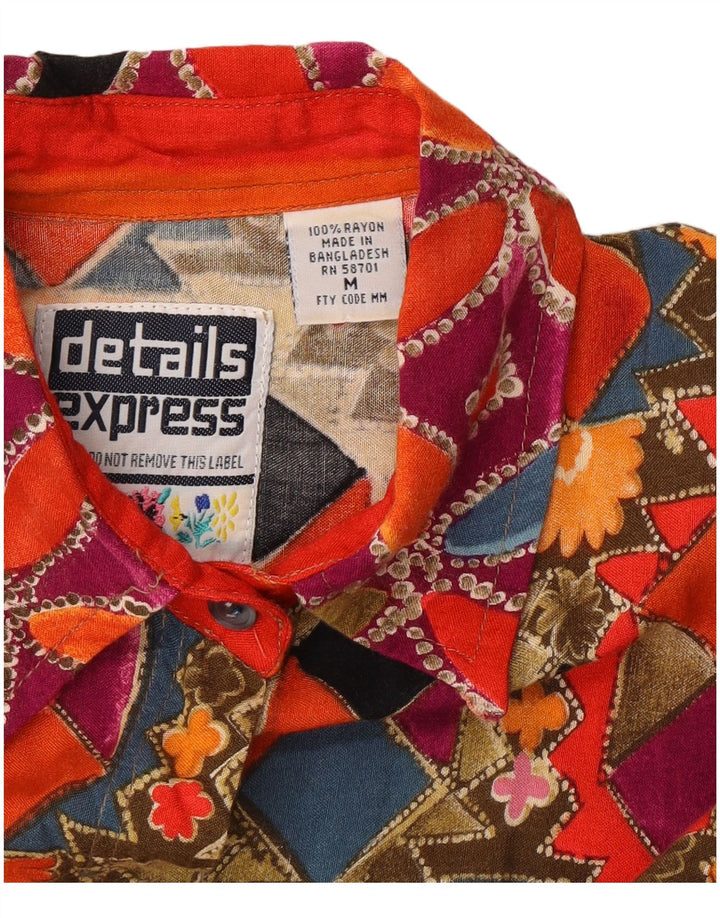 vintage Femme Chemise à manches courtes UK 14 Moyen Multicolore Géométrique