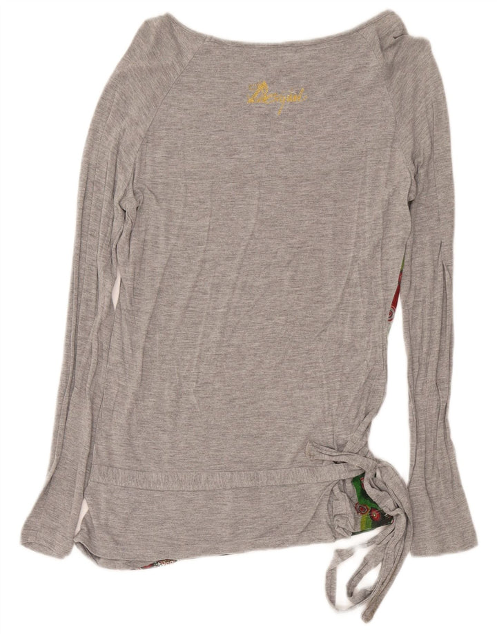 Desigual Femme Graphic Top Manches Longues UK 12 Gris Moyen Géométrique