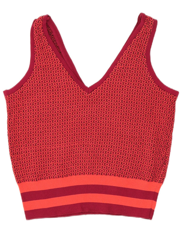 Zara Womens Crop Knit Vest Top UK 10 Petite Viscose Géométrique Rouge