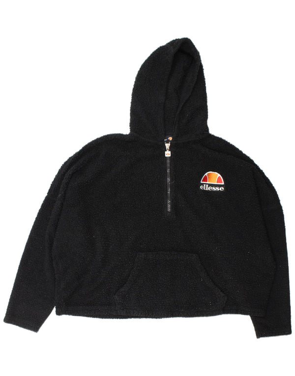 Ellesse Pull polaire surdimensionné à capuche et col zippé pour femme UK 16 Large Noir
