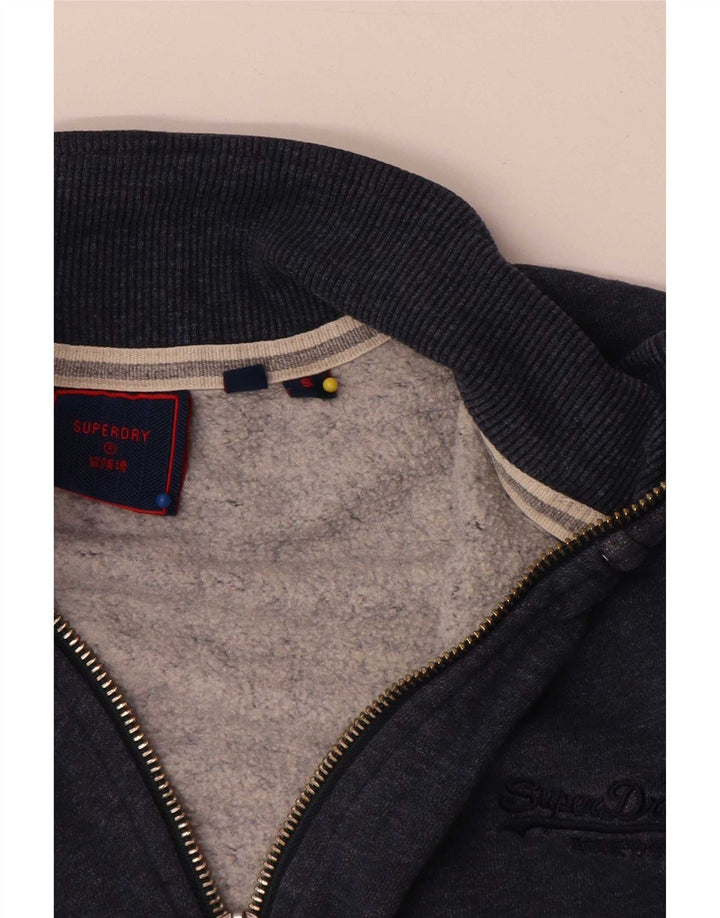 Superdry Homme Zip Neck Sweatshirt Jumper Petit Bleu Marine Coton