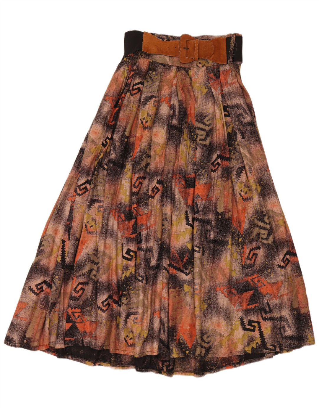 vintage Femmes Maxi Taille Haute Jupe Évasée W28 Medium Brown Patchwork