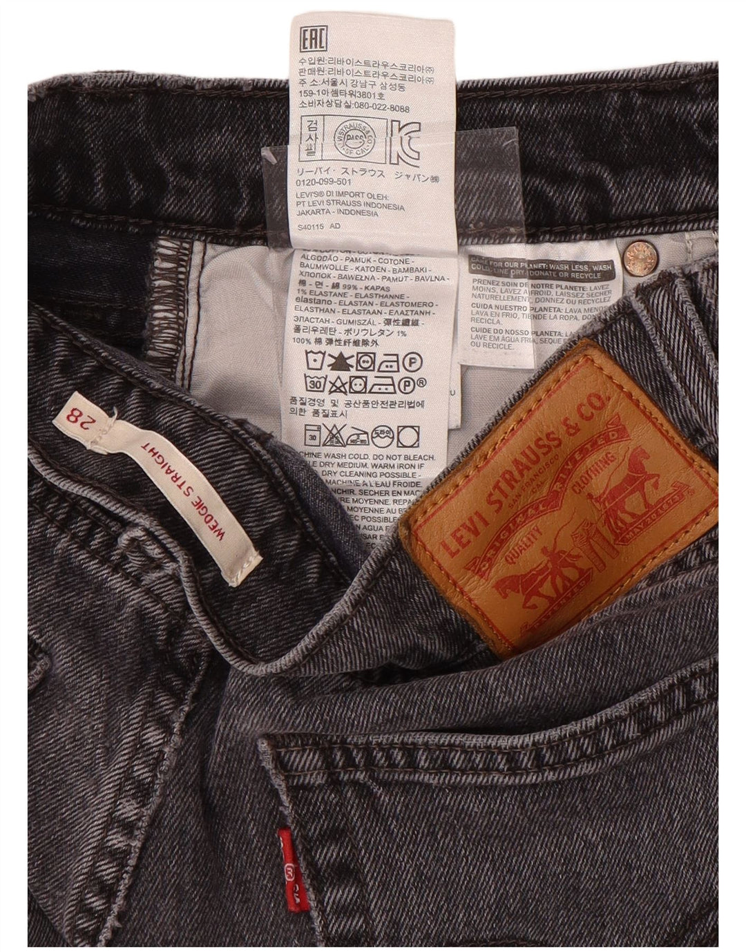 LEVI'S Womens Wedgie Straight Jeans W28 L25 Grey Cotton