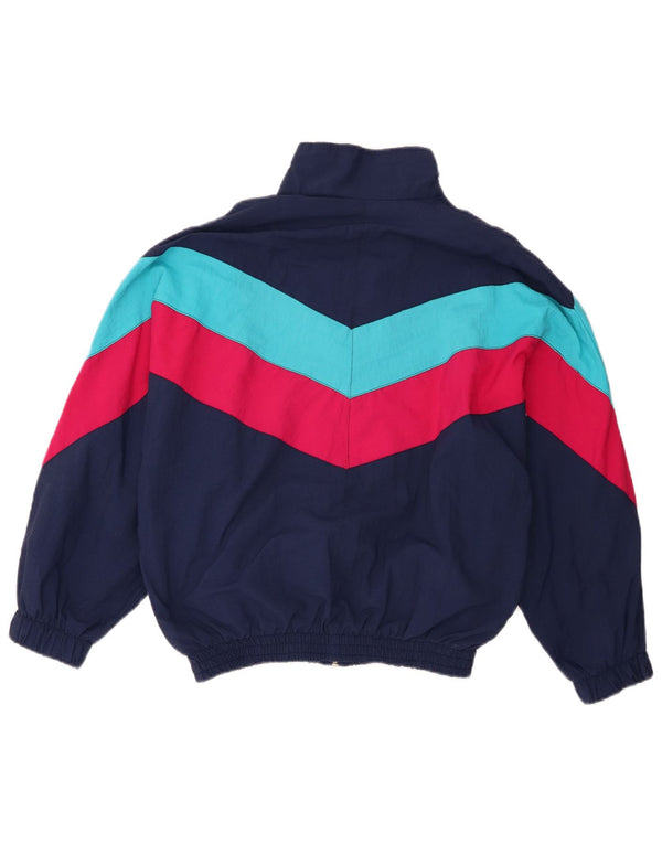 vintage Femme Survêtement Top Veste UK 16 Grand Bleu Marine Colourblock