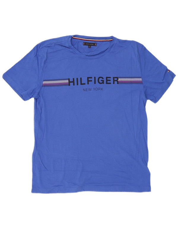 TOMMY HILFIGER T-Shirt Graphique Homme Top 2XL Bleu Coton