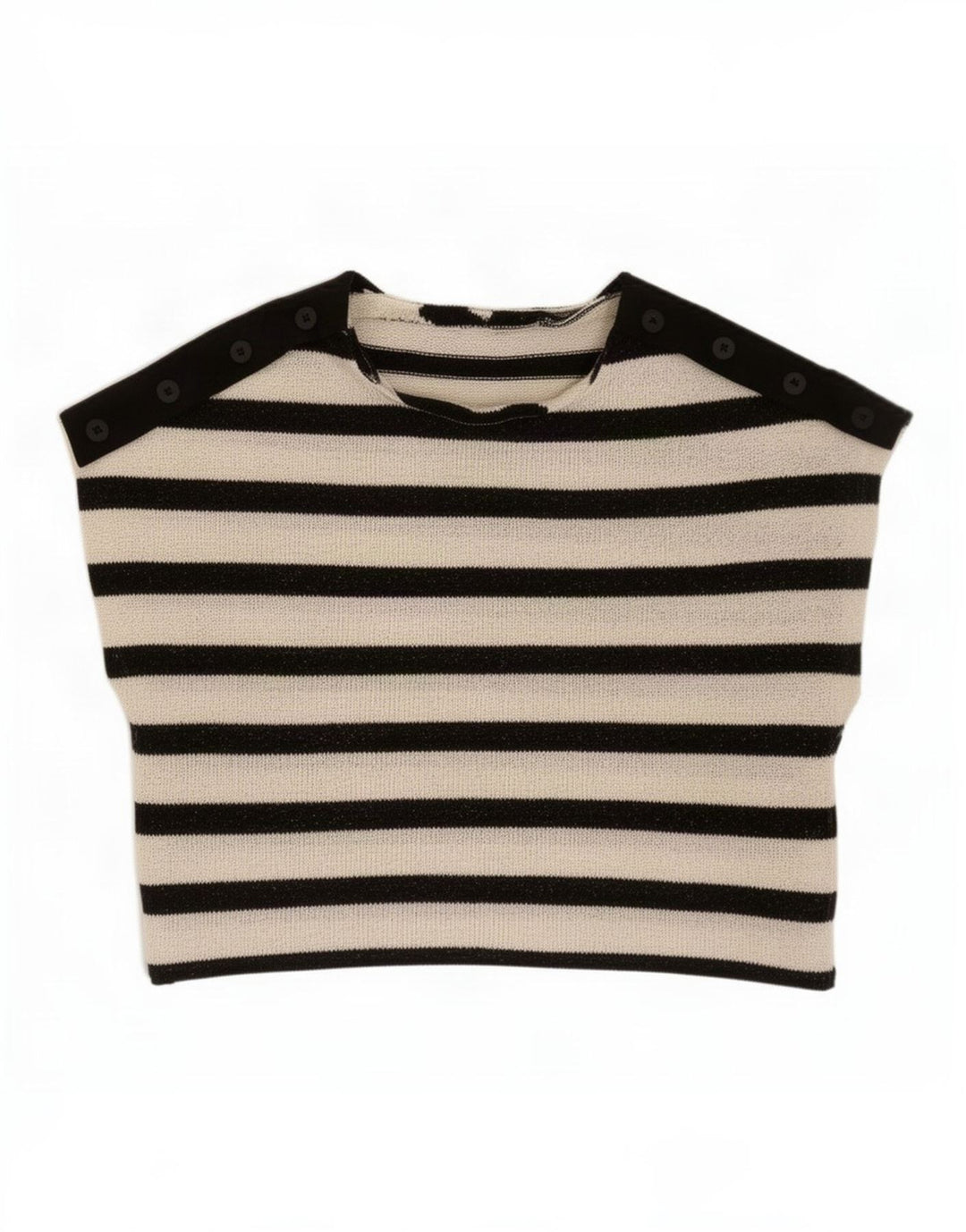 Zara Femme Haut Court Sans Manches UK 10 Petit Polyester Rayé Noir