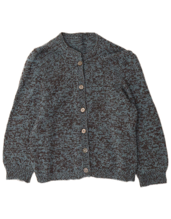 vintage Femmes 3/4 Manches Cardigan Pull UK 12 Bleu Moyen Moucheté