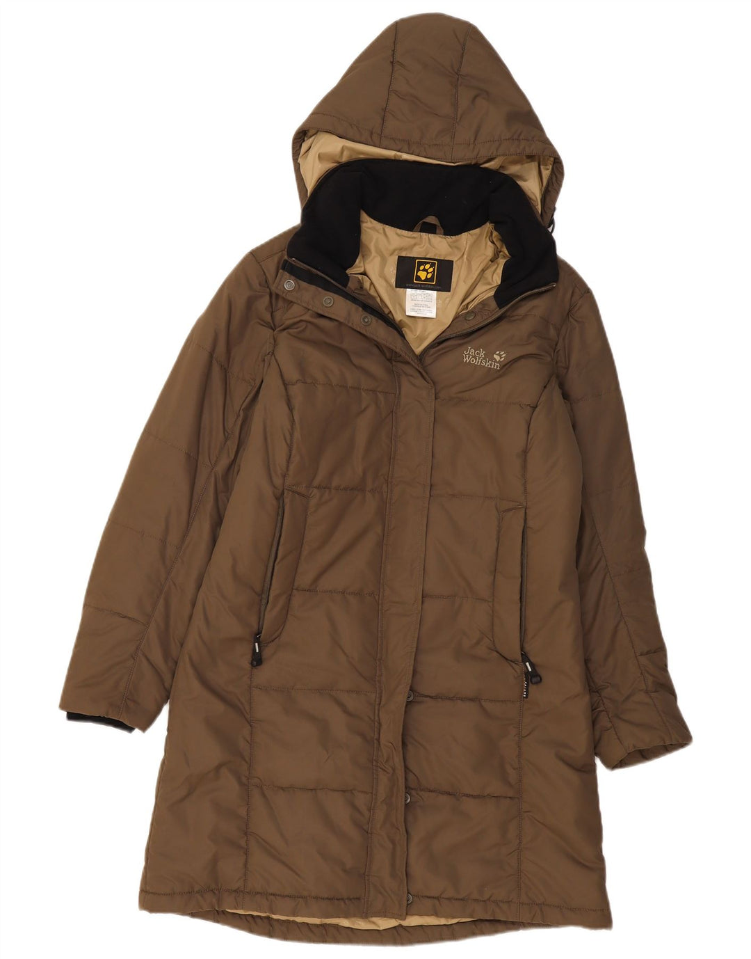 Jack Wolfskin Manteau rembourré à capuche pour femme UK 12/14 Kaki moyen Polyester