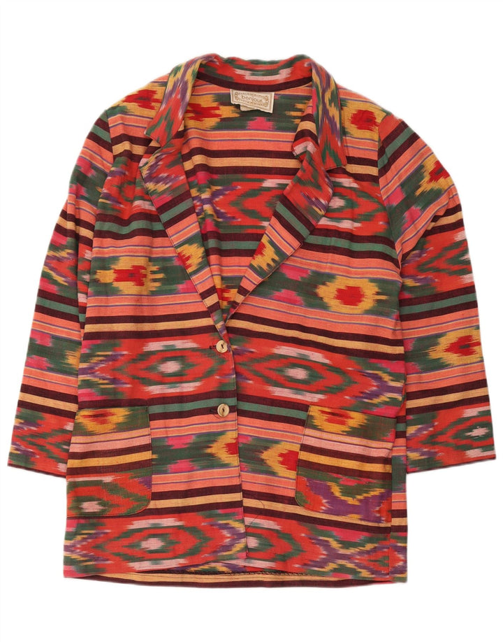 vintage Femme 2 Bouton Blazer Veste UK 18 XL Multicolore Ikat Coton