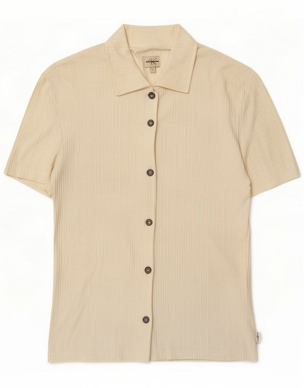 Calvin Klein Jeans Womens Short Sleeve Shirt UK 14 Large White Polyamide