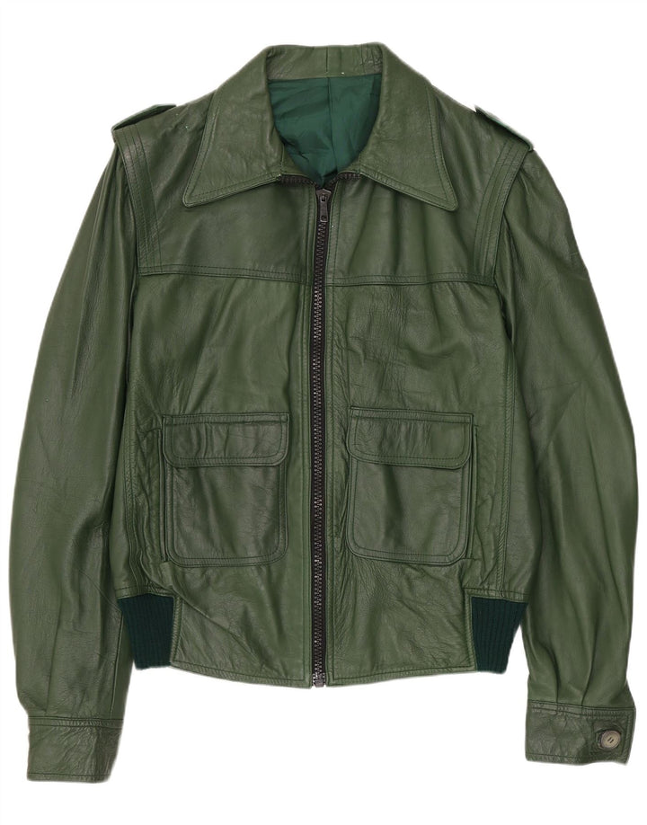 Veste en cuir militaire vintage pour femmes IT 54 3XL Cuir vert