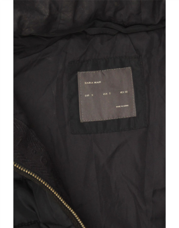 Zara Veste matelassée à capuche pour homme UK 36 Small Bleu marine Polyester