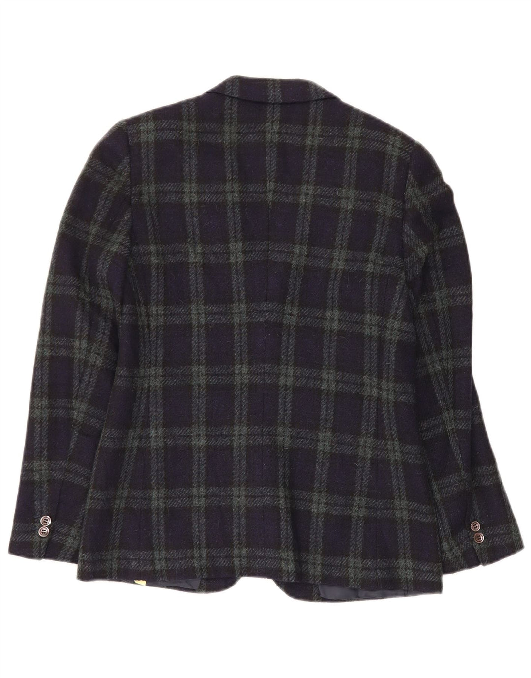 VINTAGE Veste Blazer 2 Boutons Femme IT 44 Laine à Carreaux Bleu Marine Moyen