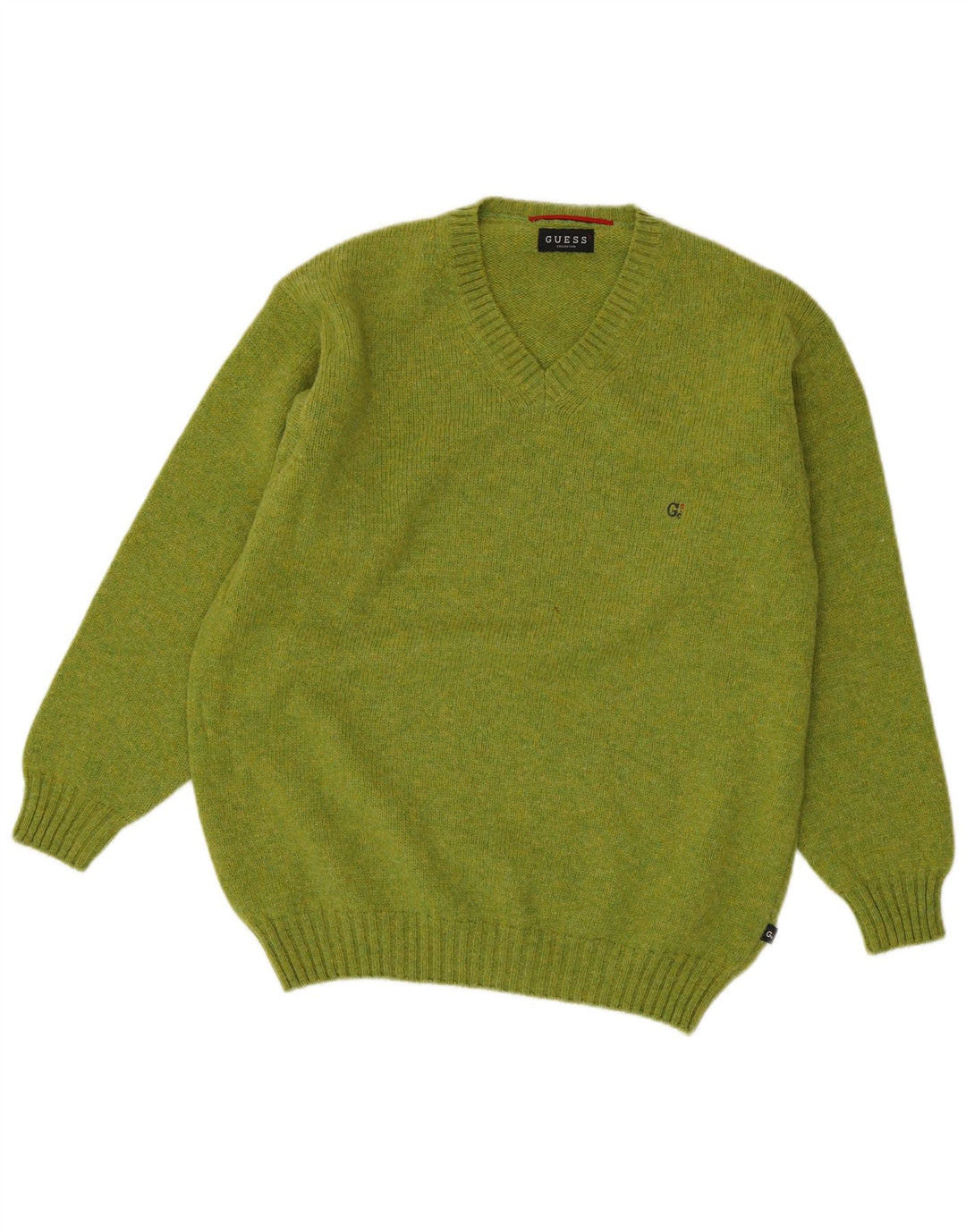 Guess Pull col V pour homme en laine verte Taille L
