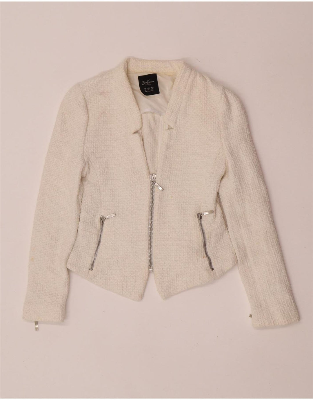 Zara Womens Crop Blazer Veste UK 8 Petit Coton Blanc