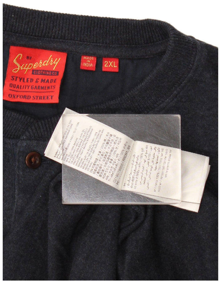 Superdry Homme Top Manches Longues 2XL Bleu Marine Coton