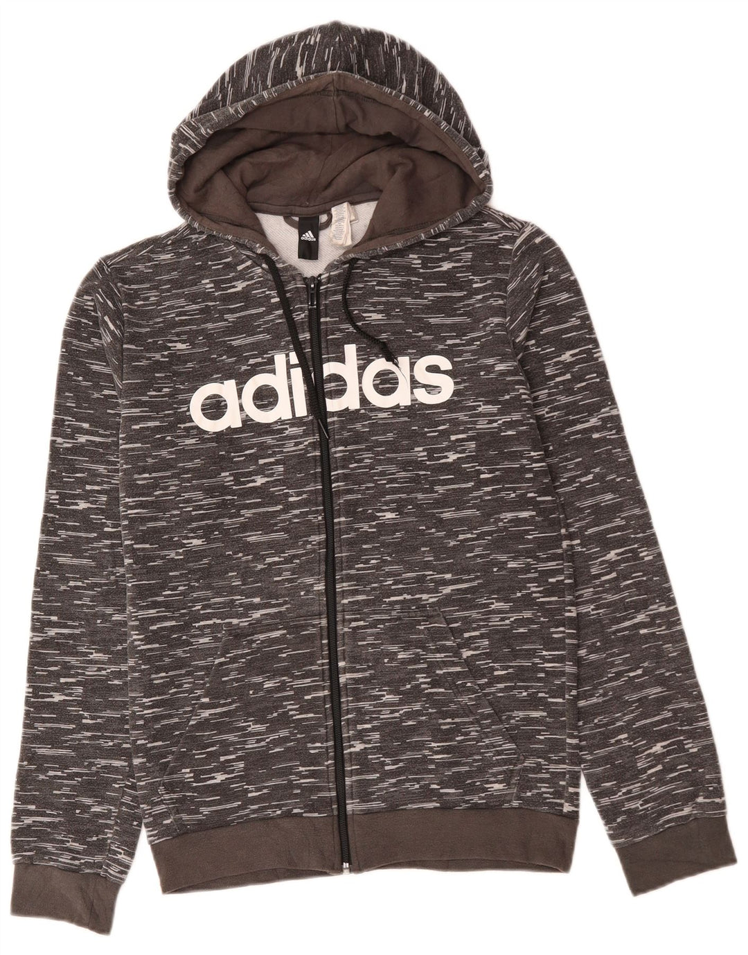 ADIDAS Pull à capuche zippé graphique pour homme en coton moucheté gris moyen
