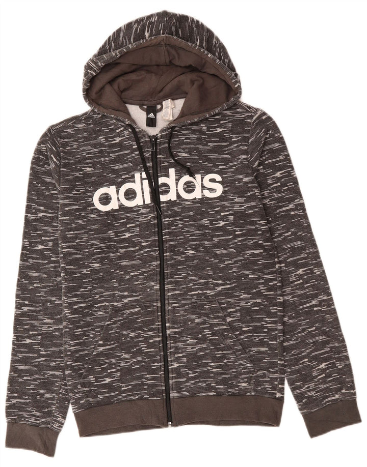 ADIDAS Pull à capuche zippé graphique pour homme en coton moucheté gris moyen