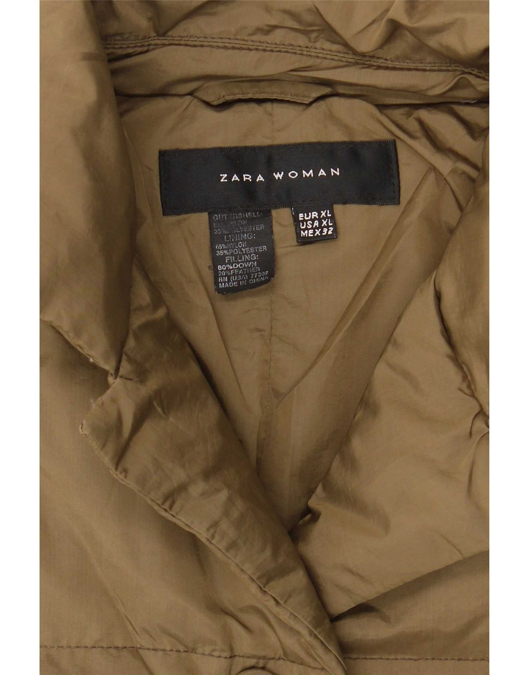 Zara Veste rembourrée pour femme UK 18 XL Nylon kaki