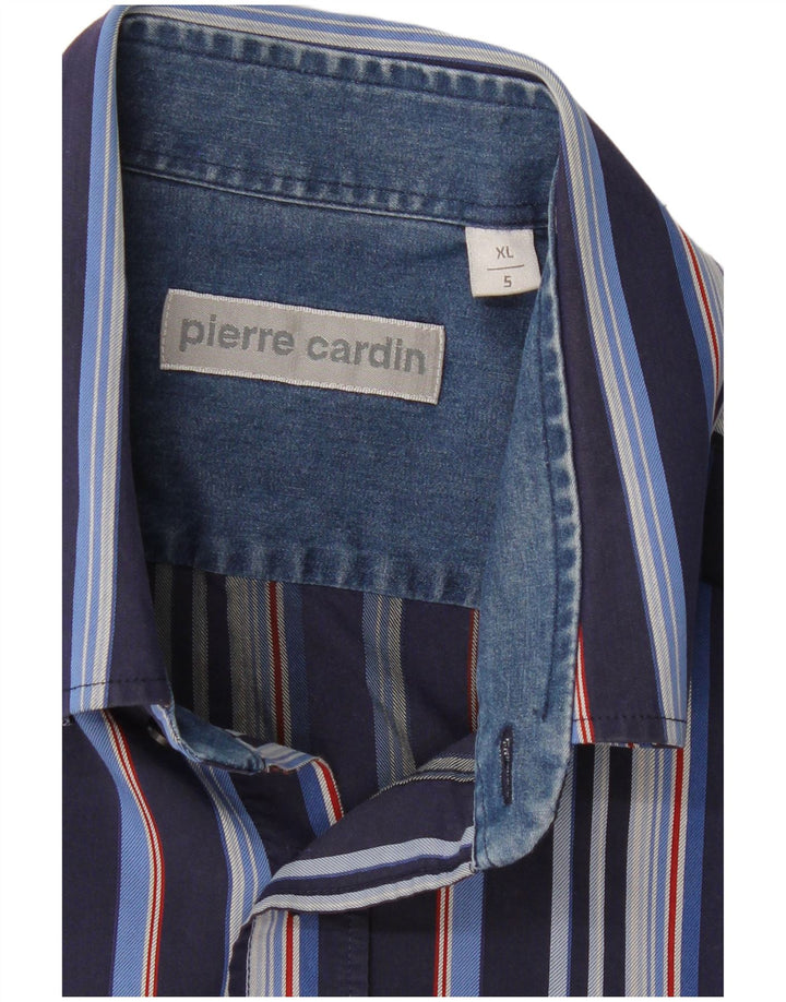 PIERRE CARDIN Chemise Manches Courtes Homme XL Bleu Marine Rayé
