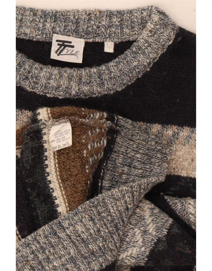 vintage Mens Boat Neck Jumper Pull Moyen Multicolore Géométrique