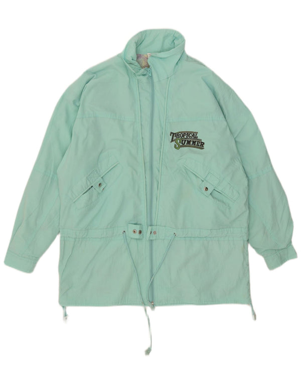 Veste coupe-vent graphique femme vintage UK 16 Grand Polyester Turquoise