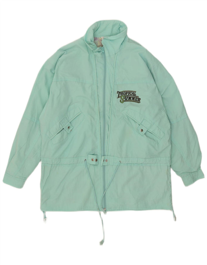 Veste coupe-vent graphique femme vintage UK 16 Grand Polyester Turquoise