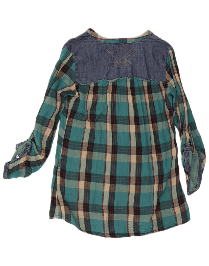Desigual Chemisier à manches longues pour femme UK 16 Grand carreaux turquoise
