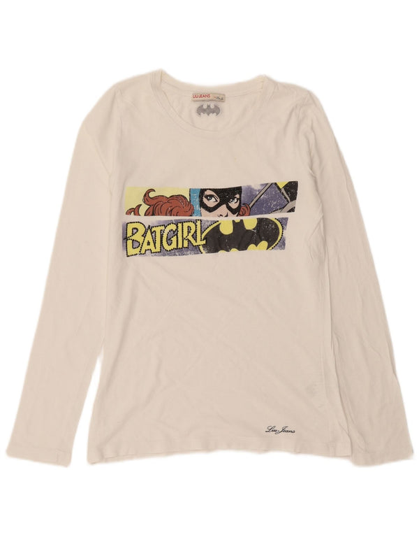 Liu Jo Womens BATGIRL Graphic Top Manches Longues UK 14 Grand Coton Blanc
