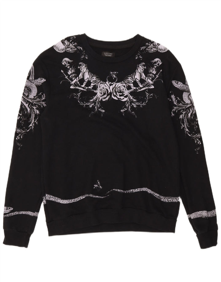 Zara Homme Graphic Sweatshirt Jumper XL Noir Coton