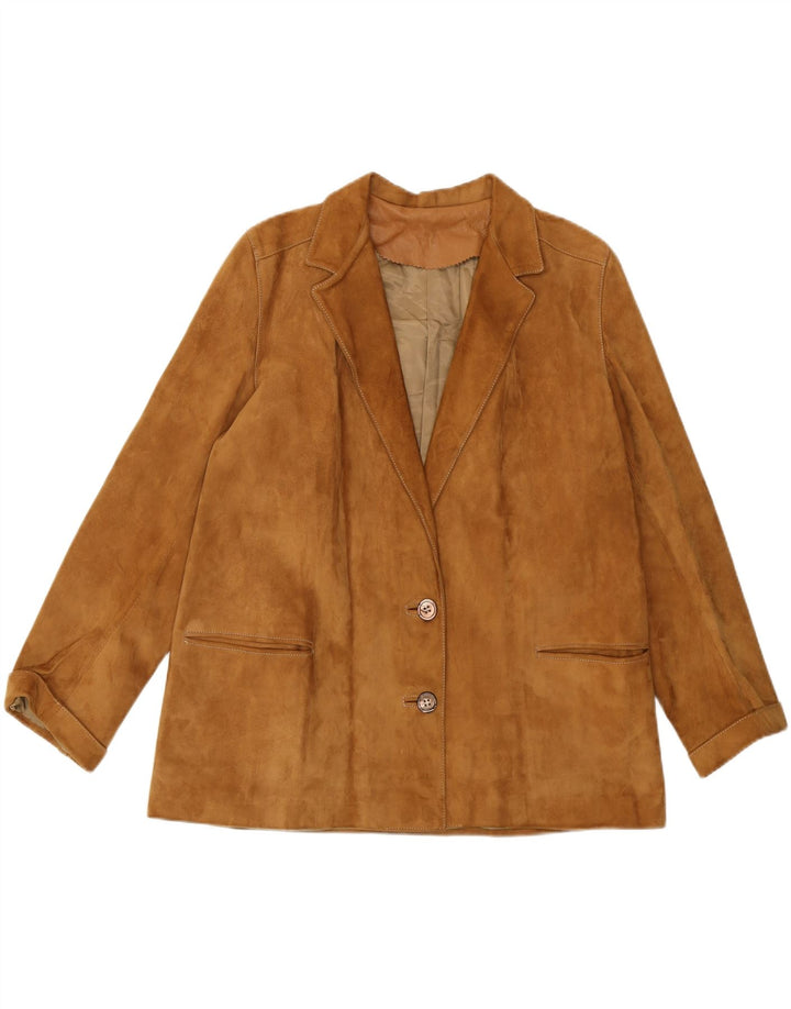 CONFEZIONI DI LUSSO Veste blazer en daim à 2 boutons pour femme UK 14 Large Marron