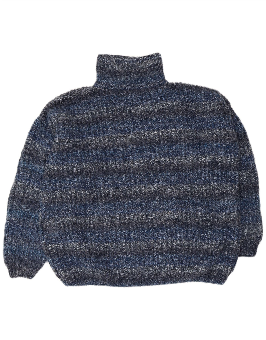 vintage Mens Loose Fit Roll Neck Jumper Pull Bleu Moyen Rayé