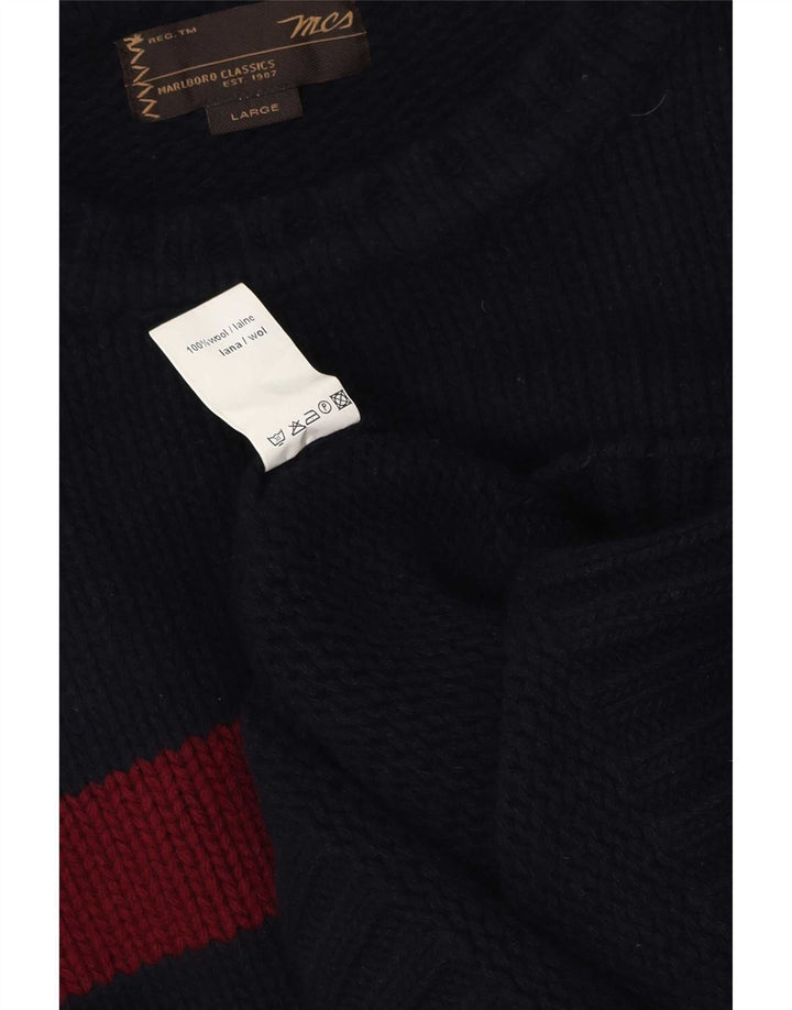 Marlboro Classics Pull à col rond pour homme Large Bleu marine Colourblock