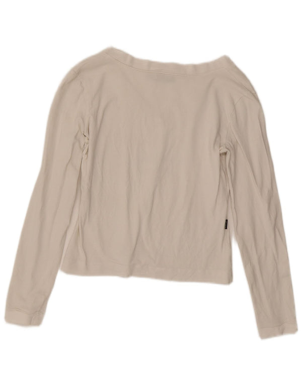 Moschino Haut court graphique à manches longues pour femme UK 14 Coton blanc moyen