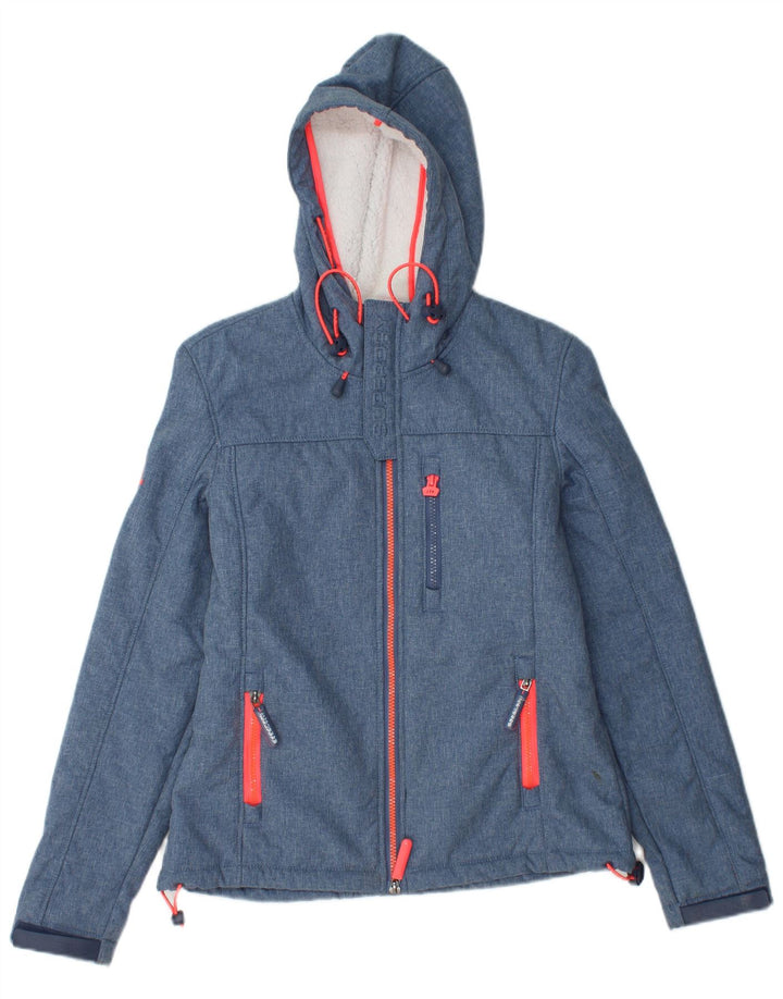 SUPERDRY Veste coupe-vent à capuche Sherpa Windtrekker pour femme UK 6 XS Bleu