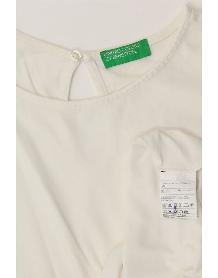 BENETTON Chemisier Femme Top UK 16 Large Blanc Coton