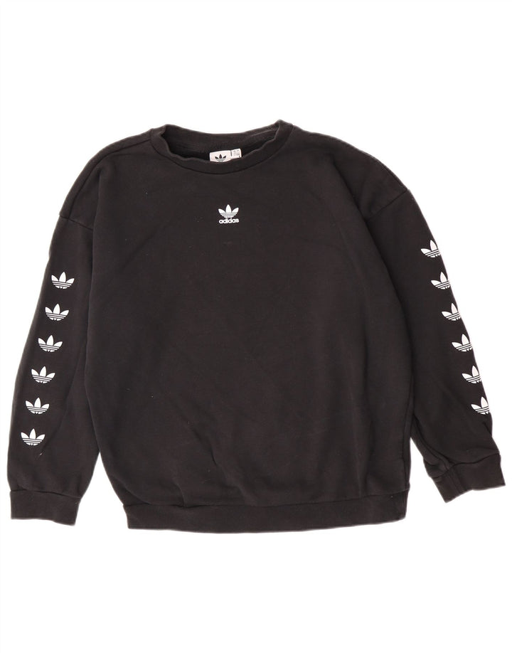Adidas Sweat-shirt surdimensionné graphique pour femme UK 12 en coton noir moyen