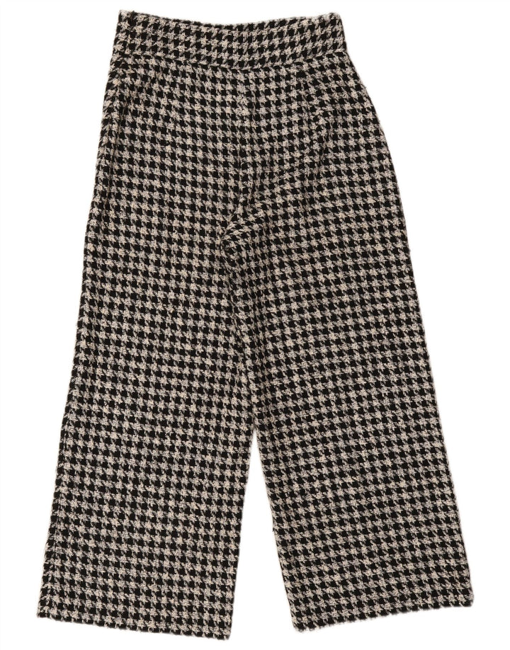 Zara Pantalon décontracté à jambe large pour femme Medium W28 L26 Gris pied-de-poule