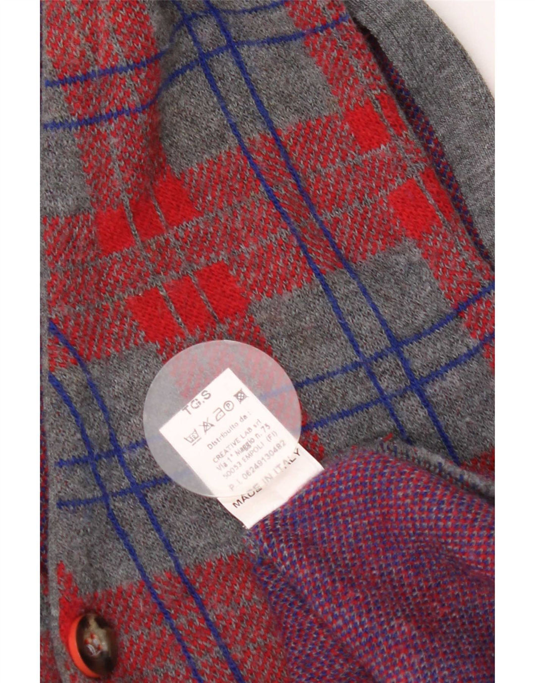 vintage Mens Cardigan sans manches Pull Petite laine à carreaux gris