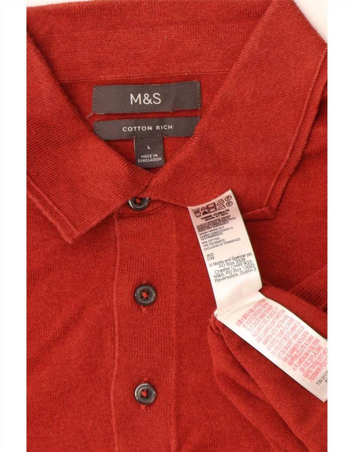 MARKS & SPENCER Pull à col polo pour homme en coton rouge Large