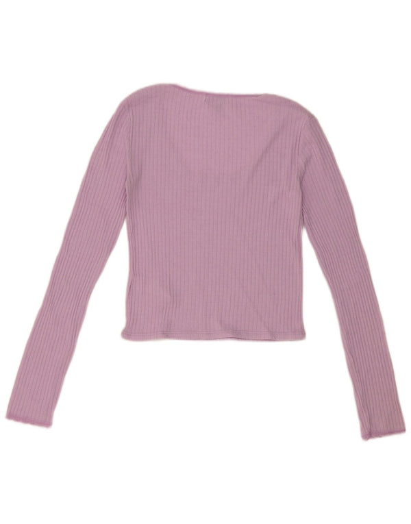 Topshop Femme Crop Top Manches Longues UK 10 Petit Rose Coton