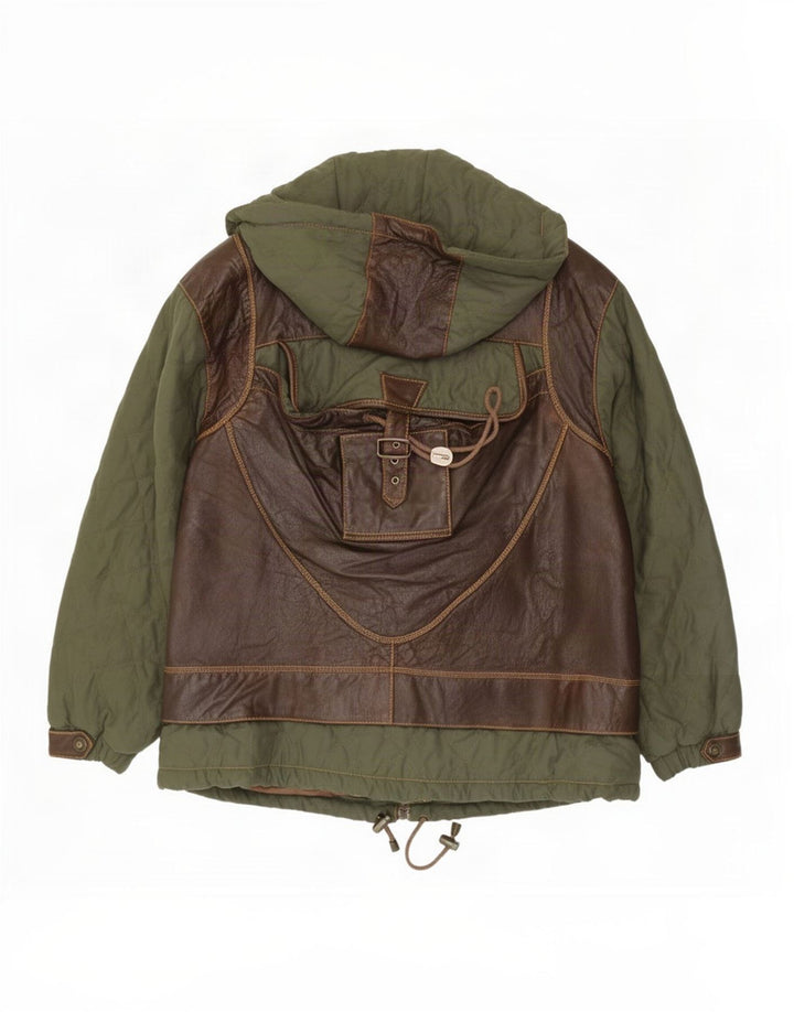 vintage Femme Veste à capuche surdimensionnée UK 14 Medium Brown Colourblock