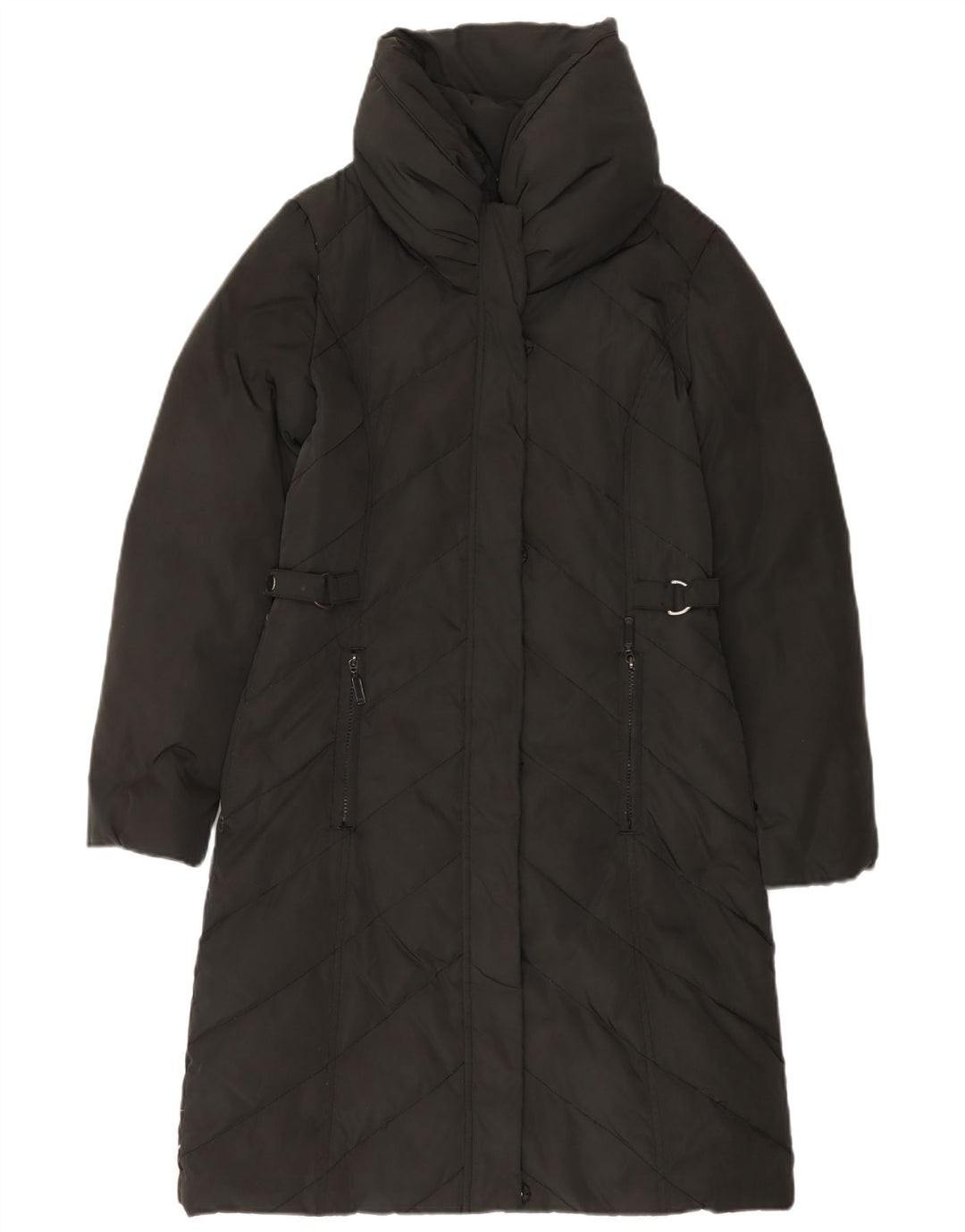 Monsoon Manteau Long Rembourré Femme UK 10 Petit Noir Polyester
