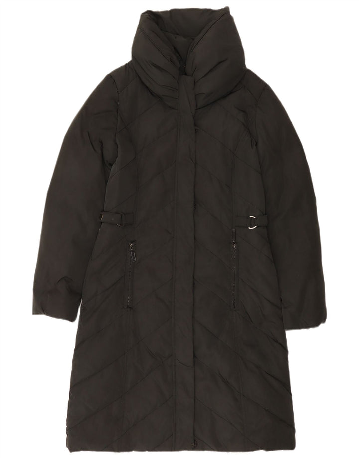 Monsoon Manteau Long Rembourré Femme UK 10 Petit Noir Polyester