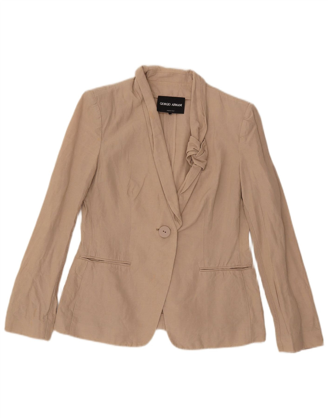 Armani Veste Blazer 1 Bouton Femme UK 10 Petit Coton Beige