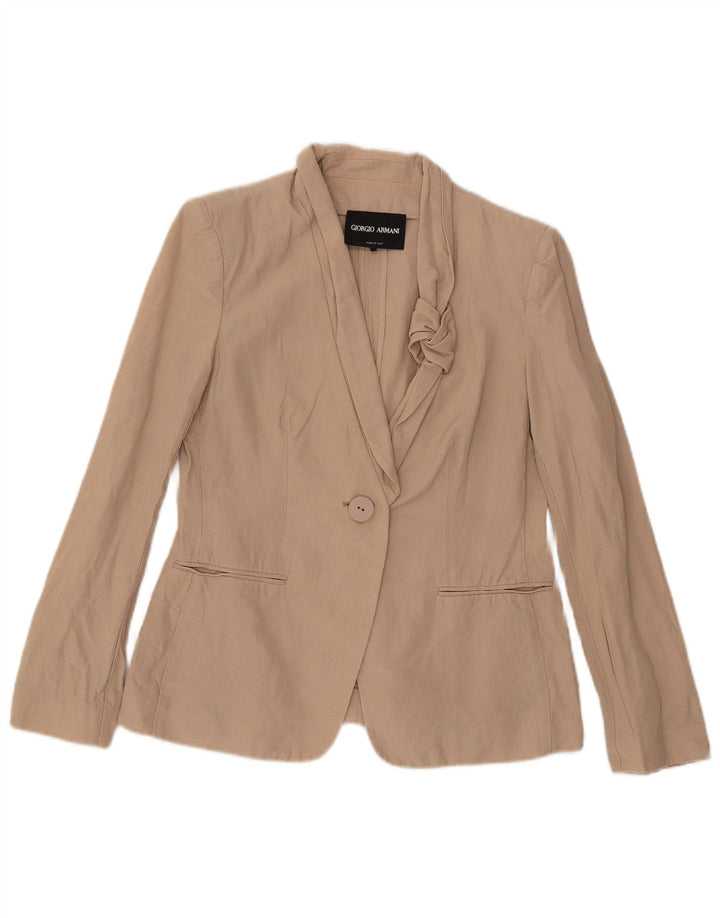 Armani Veste Blazer 1 Bouton Femme UK 10 Petit Coton Beige