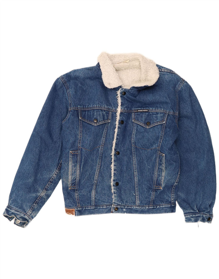 vintage Mens Denim Sherpa Veste UK 38 Bleu Moyen