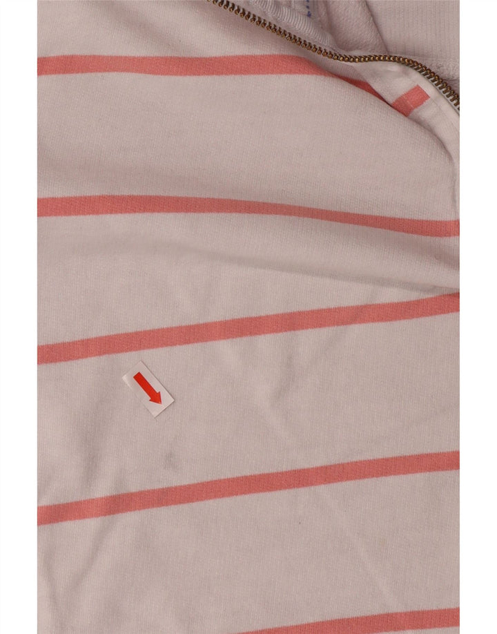 CREW CLOTHING Sweat-shirt à col zippé pour femme UK 12 Medium Blanc rayé